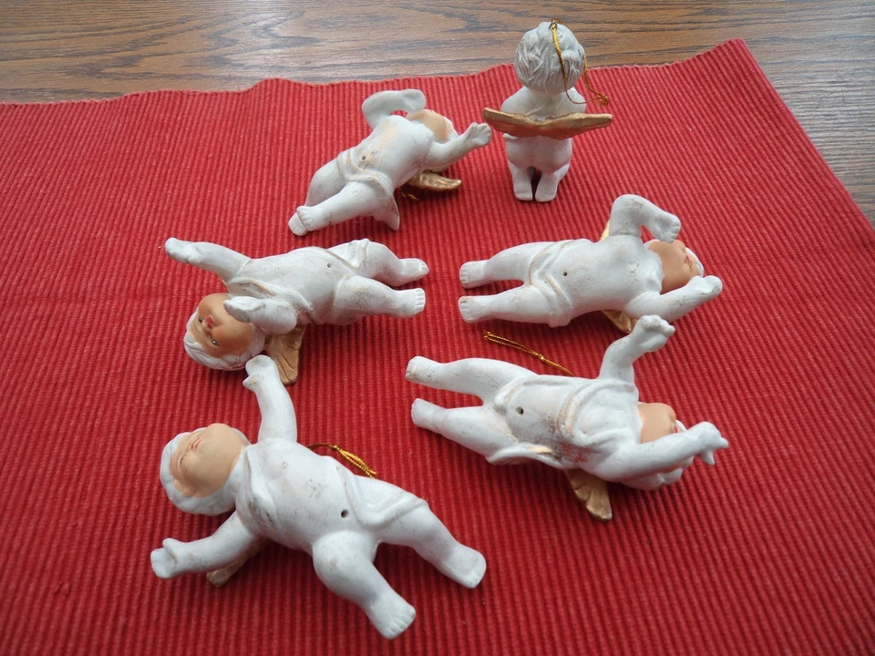 Lot de 6 angelots chérubins décoration de noël pour sapin en céramique - Vintage - Photo 4/4