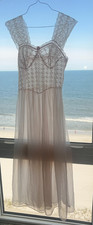 Vintage Pink Peignoir Long Sheer Lace Bodice Night Gown Nylon 1950s. S/M.