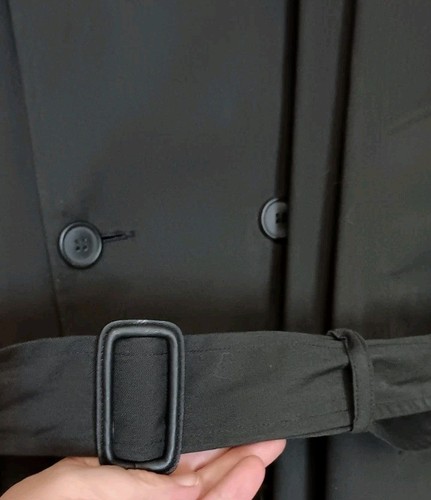 Vtg Newport Harbor Trench Coat Black Collar Belted Double Breasted, Size XL READ - Picture 3 of 21