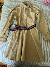 Polo Ralph Lauren Girls Solid Shirt Dress 16 Beige Long Sleeve Button Belted