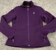 Spyder Core Ribbed Sweater Women's Sz M Full Zip Fleece Lined Purple tiny stain