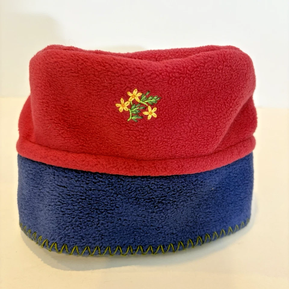 Vintage 1998 Gymboree Fleece Hat Beanie M/L  3-5 Years Rainbow Tag Flowers Red - Image 3 of 4