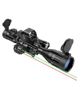 4-16x50 AO Scope Combo with Green Laser Sight & Flashlight, Picatinny Rail