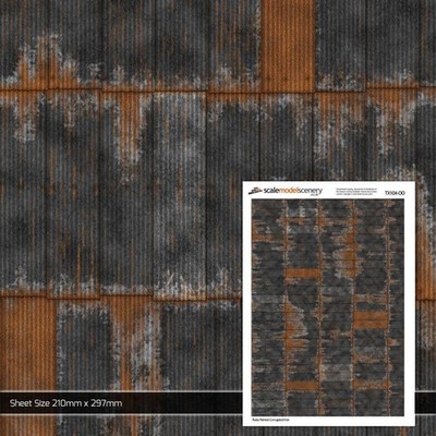 Rostiges schwarz lackiertes & gewelltes Eisen Texturpapier x5 Maßstab Modell Landschaft TX104