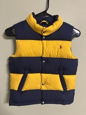 Polo Ralph Lauren Puffer Vest Boys Size 7 Snap Front Down Striped Yellow Blue