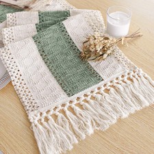Sage Green Table Runner 72 Inches Long with Tassels Boho for Easter Home Deco...
