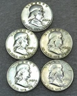 1954, 1954-D x 4 Franklin Silver Half Dollar lot of 5 coins in saflip #J278