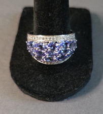 Stauer Sterling Silver Tanzanite CZ Cluster Ring Wide Band Statement Ring 