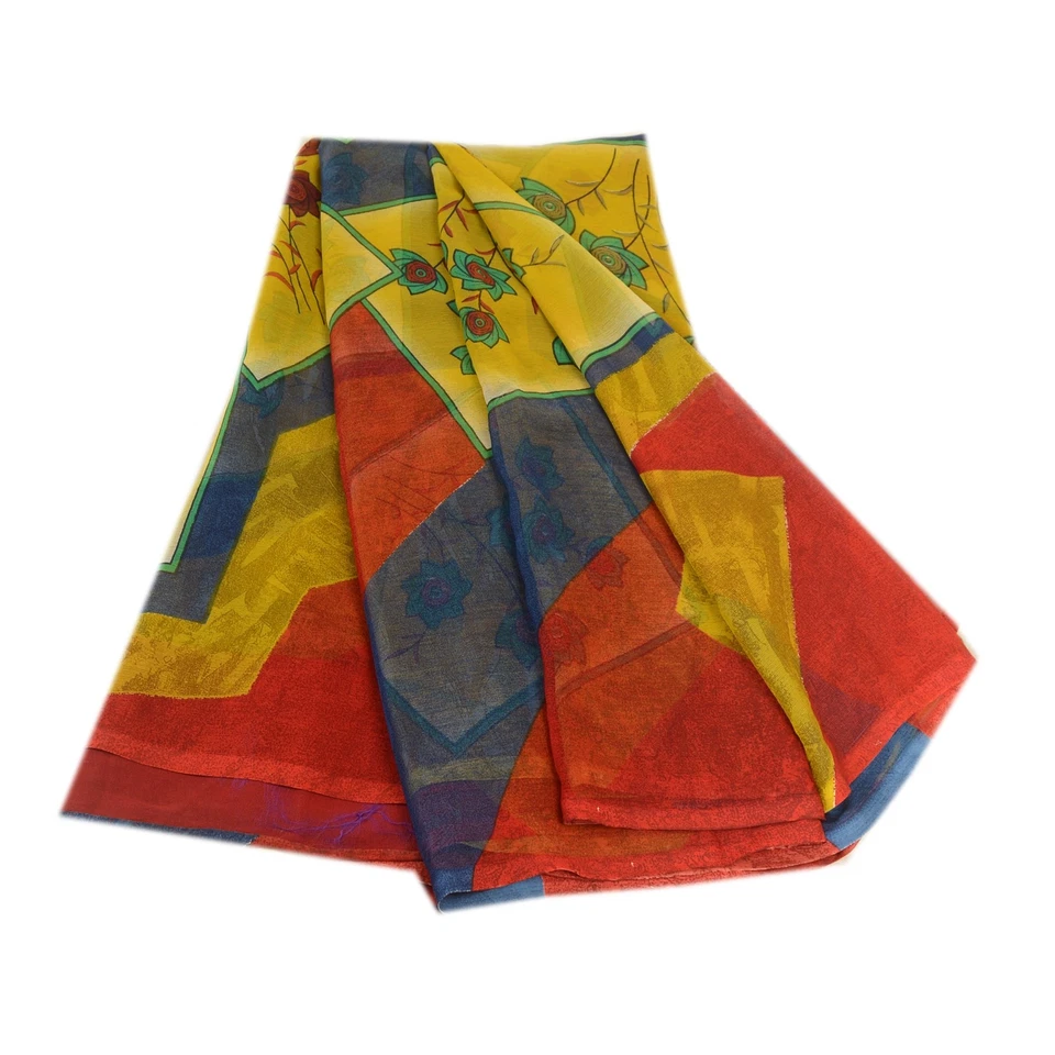 Sanskriti Vintage Sarees From India Chiffon Printed Sari Soft Decor Craft Fabric - Image 3 of 4