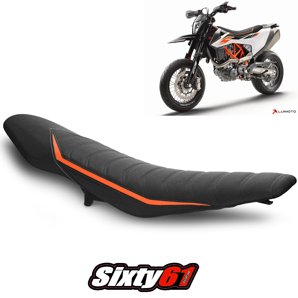KTM 690 SMC-R Seat Cover 2019-2022 2023 2024 Luimoto Black Orange