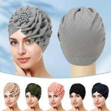 Women Flowers Hijab Cap for Ramadan Solid Color Hat Muslim Head Wrap Turban NEW