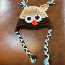 Kids Owl Beanie Hat with Ear flaps Polyester Knit Big Eyes