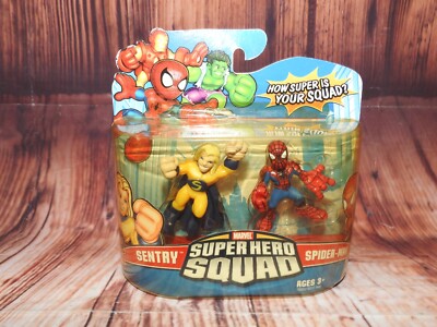(YELLOWED) Superhero Squad Spider-Man and Sentry Action Figure 2008 NEW SEALED