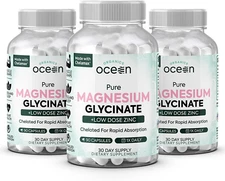 Pure Magnesium Glycinate with Zinc - Maximum Strength Chelated Magnesium Supp...