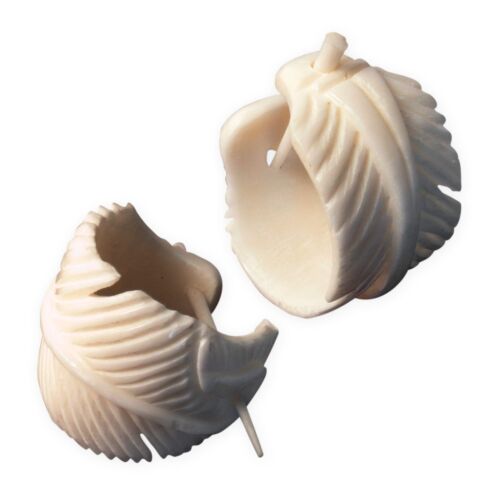 Pendientes cuerno hueso pluma criollos oreja bisutería blanco negro er016 - Imagen 9 de 15