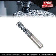 Diameter 1/2" Shank Diameter 5/8-11 Carbide Thread Mill 4 Flutes .490 Cut