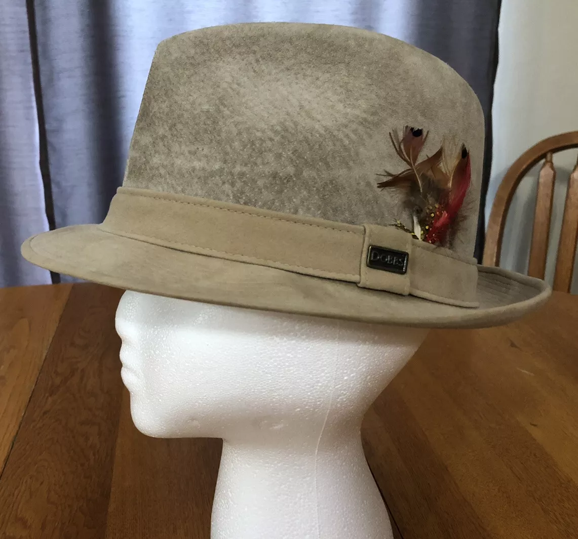 Vintage Dobbs Fifth Avenue Hat New York Suede Leather Style D3060 Tan Size 7