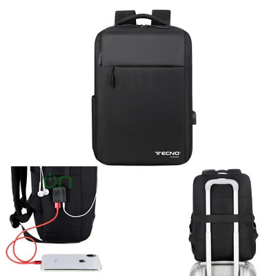 Tasche Rucksack Notebook Case 15'' Laptop Reise Schwarz TECNO USB-Anschluss Audio