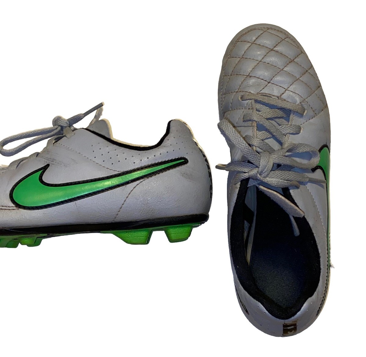 Soccer Cleats Nike Tiempo Big Kids Grey and Bright Green 1/2