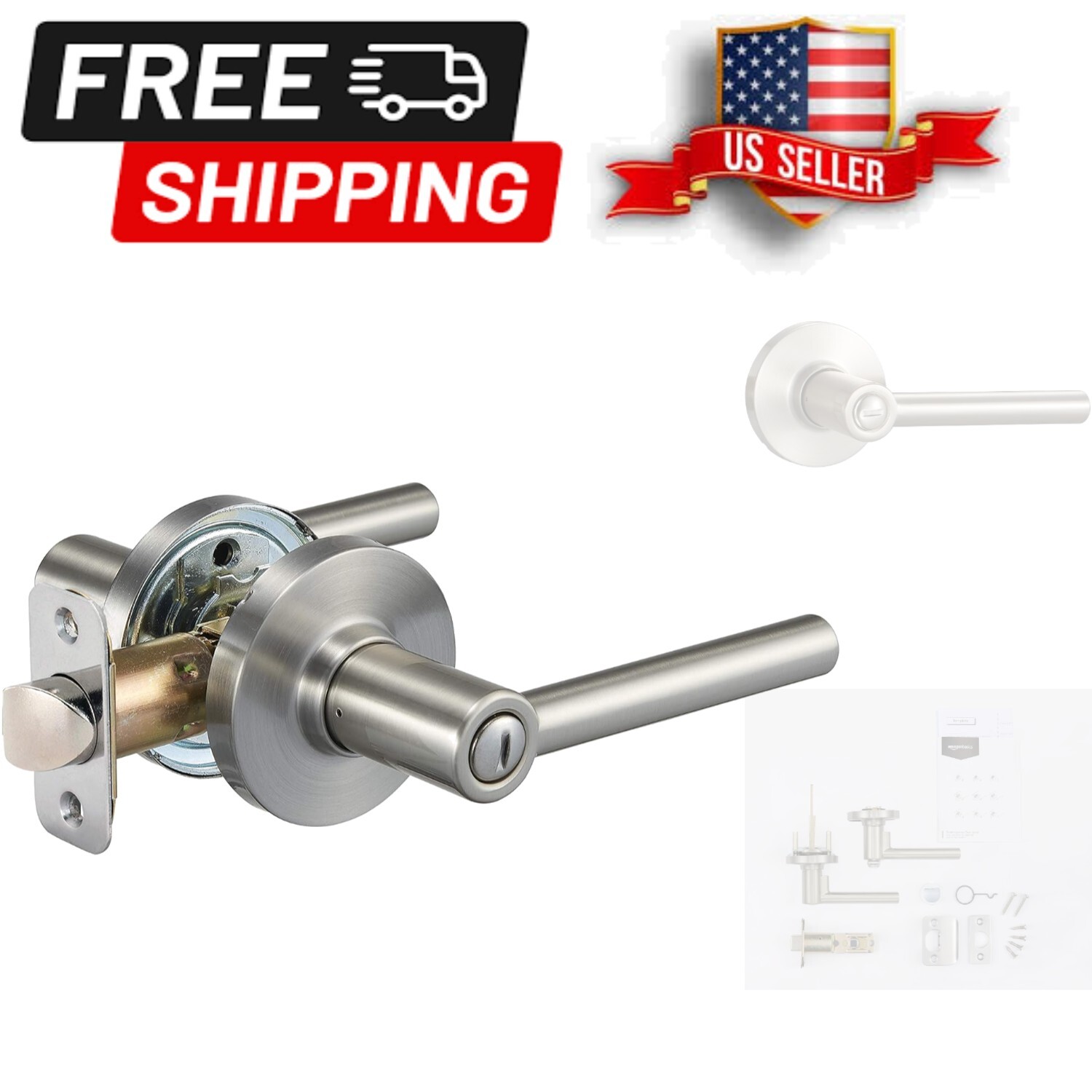 Universal Privacy Door Lever in Satin Nickel - Easy Installation, Modern Design-image