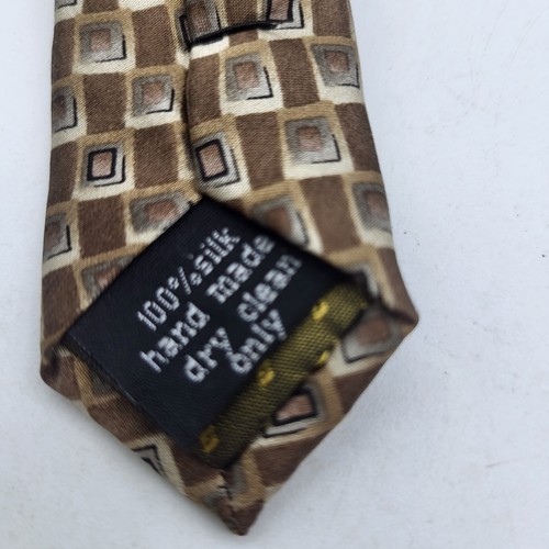 Stonehenge Mens Necktie Tan Cream Satin Geometric Print Modern Handmade New - Picture 5 of 9