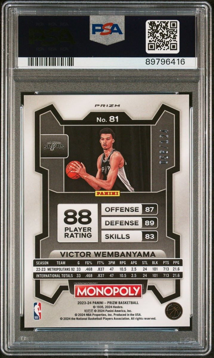 2023 Victor Wembanyama RC Prizm Monopoly Orange #56/124 #81 PSA 9