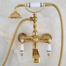 Gold Color Brass Bathroom Tub Clawfoot Faucet Handheld Shower Mixer Tap ana858