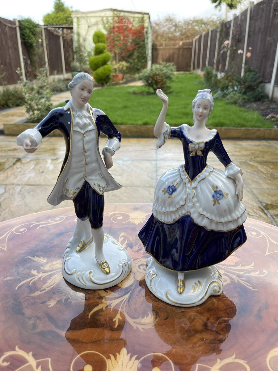 ROYAL DUX Bohemia Figurine in Cobalt Blue and Gilt Porcelain