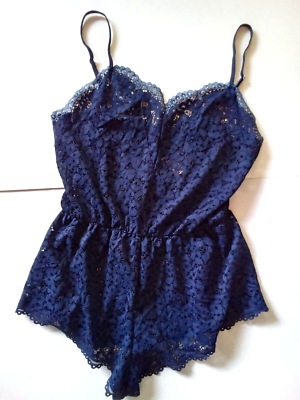 VICTORIA'S SECRET Romper Medium Navy Blue Lace Sexy Lounge Sleepwear Jumpsuit VICTORIA'S SECRET Romper Medium Navy Blue Lace Sexy Lounge Sleepwear Jumpsuit