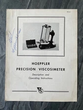 RARE Original HOEPPLER VISCOSIMETER Operation Instructions Manual 7 pgs Optical