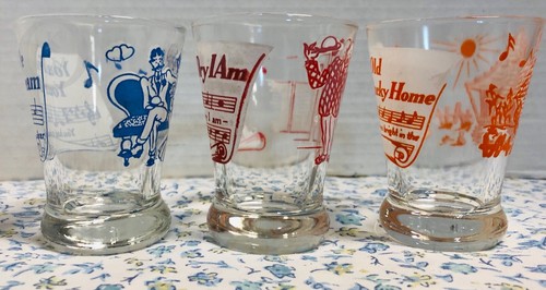 *3*Vintage *Hazel AtlasGay Nineties Double Shot Glasses Old Fashion Songs Promo - Picture 4 of 8