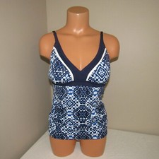 Tommy Bahama Cowrie OTS Shirred Tankini Swim Top Mare Navy/White XS NWT