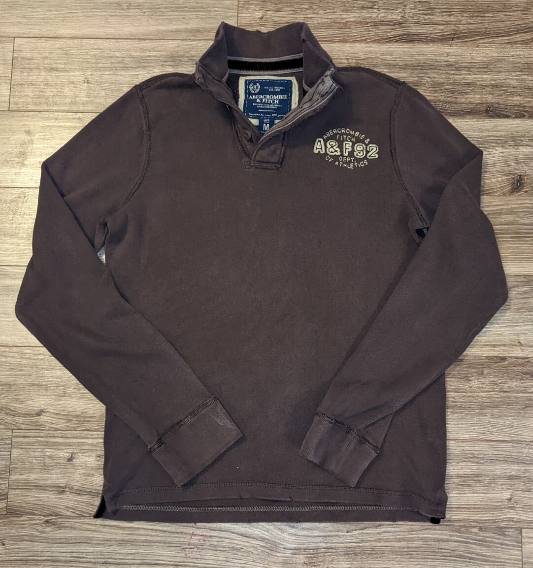 VTG Abercrombie Fitch Men's Brown 1/4 Button Mock Neck Midweight