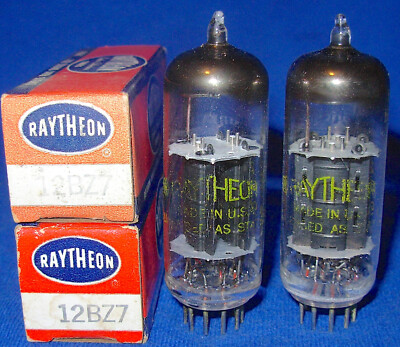 NOS NIB Matched Pair CBS Black Plate 12BZ7 Tubes Branded For Raytheon #3
