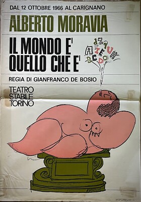 THE WORLD IS WHAT IT IS-Manifesto poster-Moravia-Teatro Carignano Turin-1966