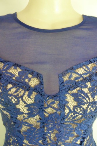OASIS dark blue LACE mesh trim cocktail wedding party dress sz 8 FREE POST! - Picture 6 of 8