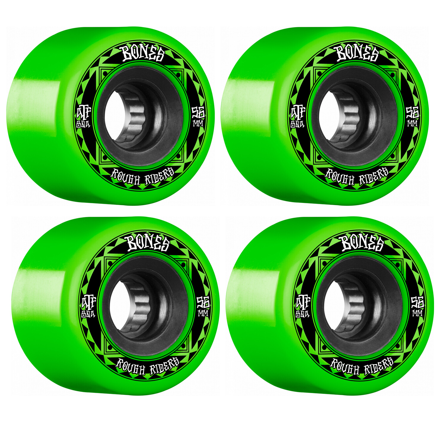 Bones Skateboard Wheels 56mm Rough Riders Runners Green 80A ATF All Terrain For
