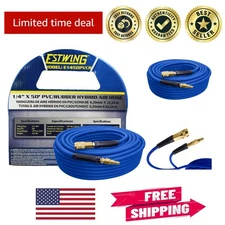 Durable 1/4" x 50' PVC/Rubber Hybrid Air Hose with Brass Fittings - 300 PSI