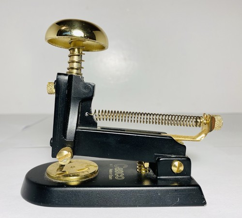 Vintage El Casco M-1 Stapler Black & Gold Desk Accessory Made in Spain