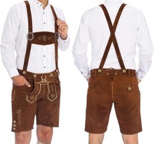 Bavaria Trachten Genuine Leather Lederhosen Shorts W/ Suspended Bib Sz 34
