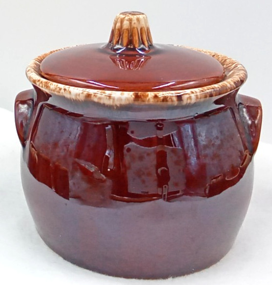 Hull Pottery Brown Drip Sugar Bowl Lid Handles Tan Rim Stoneware Vintage USA 4