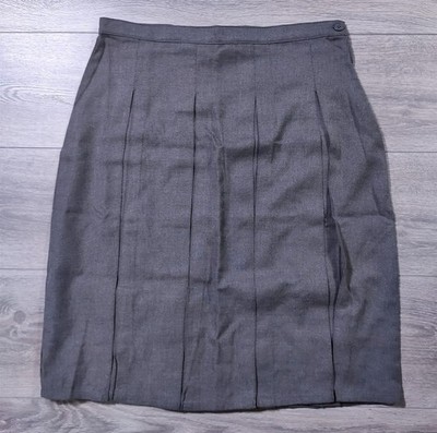 Lands End Skirt Adult 4 Tall Gray Box Pleated Work Uniform Bottom Womens
