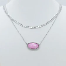 Kendra Scott Elisa Multi Strand Silver Pendant Necklace In Pink Opal