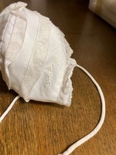 Vintage French Bonnet WHITE with Delicate Lace - 0-6 Months