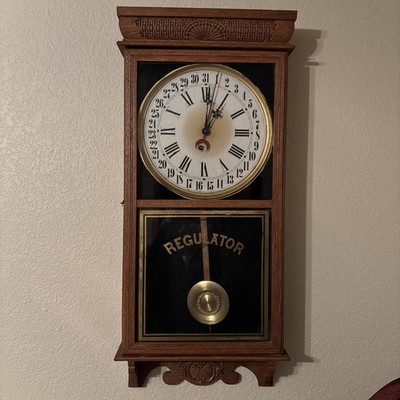Antique/Vintage Ingraham Regulator Wall Clock Circa 1890-1920 Time-Only.