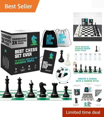 Ultimate 3X Tournament Chess Set with Portable Silicone Board and Strategy Guide