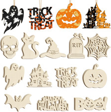36PCS Wooden Halloween Ornaments to Paint Fall Decorations, 12 Styles DIY Blank