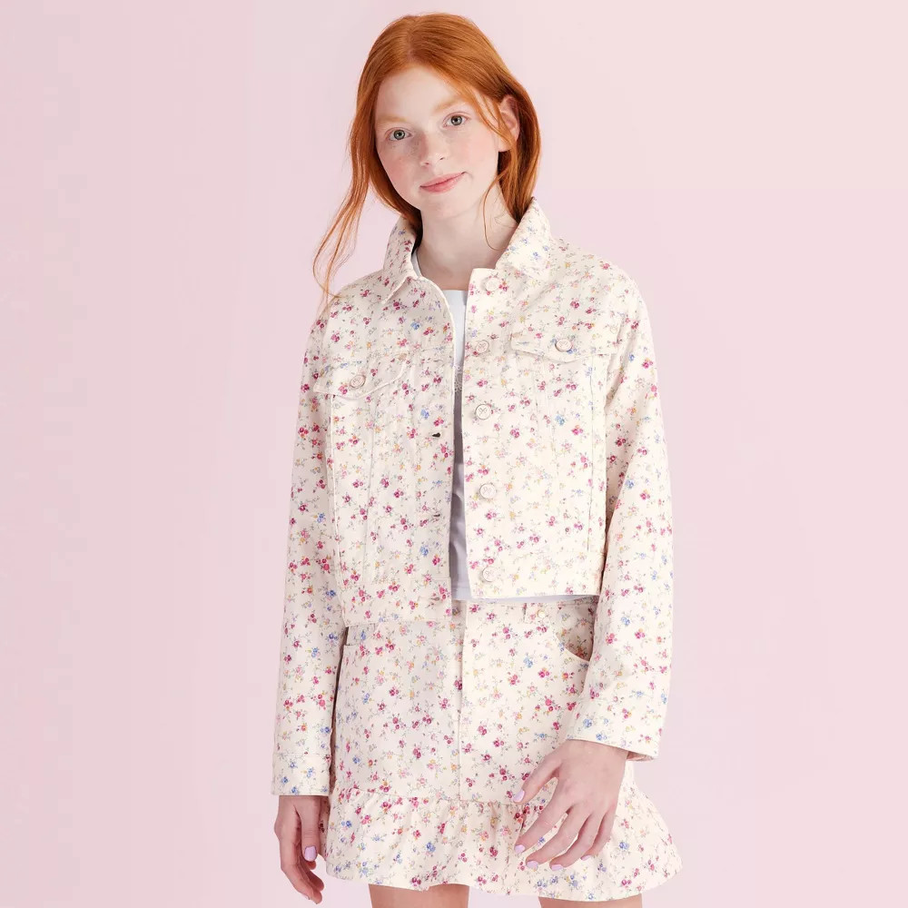 Girls' Grace Sunrise Patchwork Denim Jacket - LoveShackFancy Cream XL