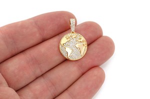 Authentic 1.10 Ct Round Cut White Moissanite World Globe Pendant 14K Yellow Gold Plated