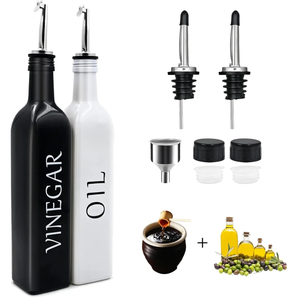 Küchenspender Set Glas 500ml Olivenöl Essig Edelstahl Trichter ideal Landhaus